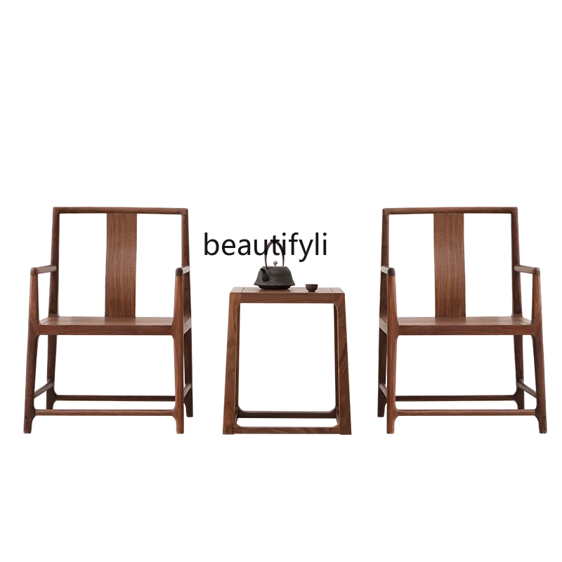 Three-Piece New Chinese Zen Solid Wood Chair Armchair Palace Chair Black Walnut Ash Wood round-Backed Armchair