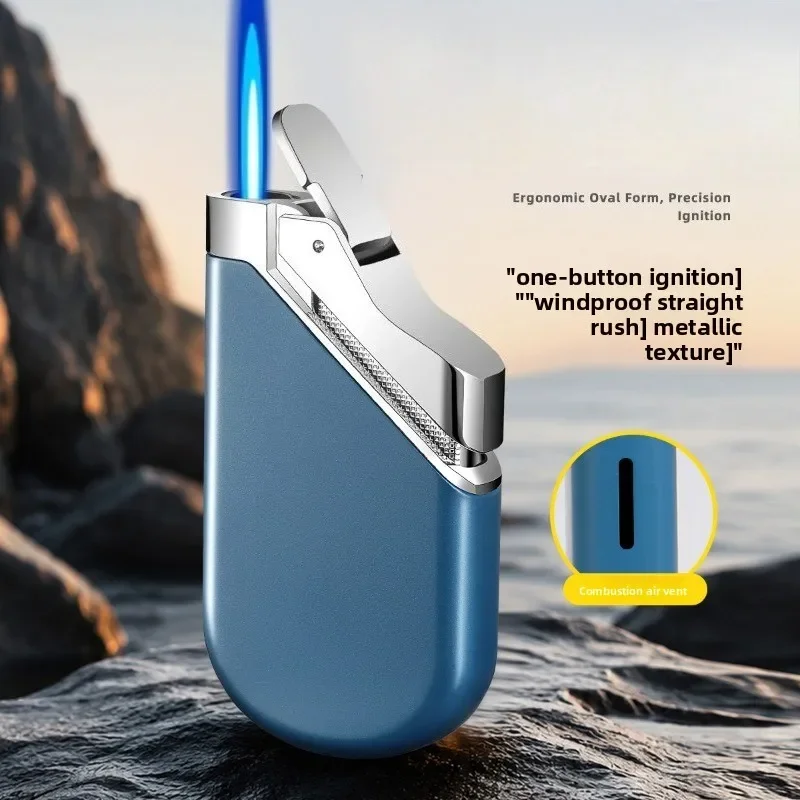 New Direct Charging Windproof Inflatable Lighter with Pulse Blue Flame Visible Gas Chamber Windproof Metal Cigarette Lighter