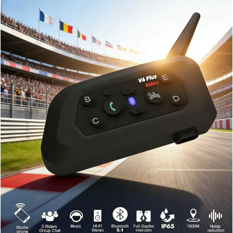 

V6 PRO+ Motorcycle Helmet Headset BT5.1 6 Riders Wireless Intercom Waterproof 800m Music Player Communication Interphone