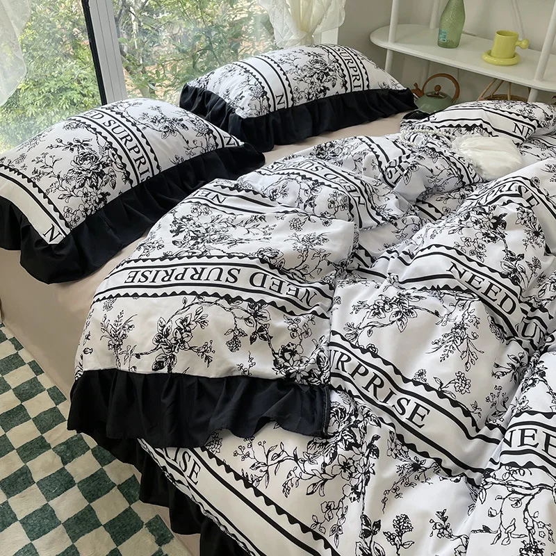 Imagem -05 - Conjunto de Cama Lavável Estilo Coreano Capa de Edredão Estilo Hepburn Lençol de Dormitório Estudantil Conjunto de Quatro Peças