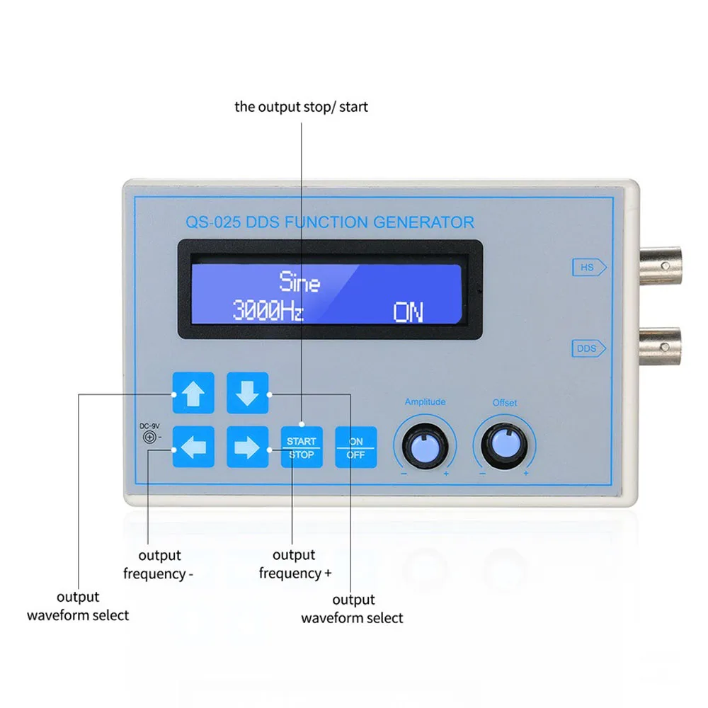 LCD Display DDS Function Signal Generator Frequency 1HZ-65534HZ DC9V Signal Generator Sine Triangle Square Wave with Power Cable