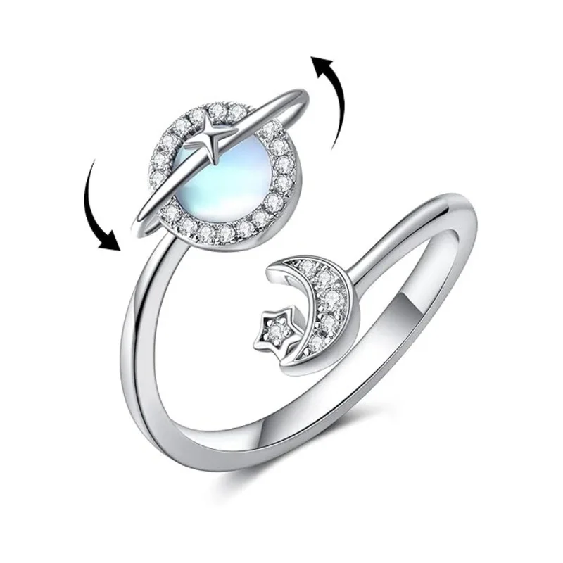 Real 925 Sterling Silver Cute tail moonstone Personality Adjustable Ring Fine Jewelry For Women Party Elegant Accessories