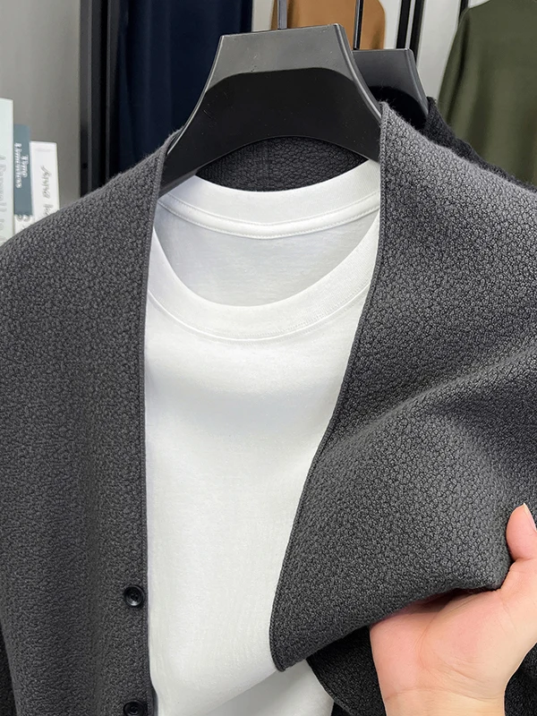 

Fall 2025 Men's Open Cardigan Jaet Color Real ket Busin Casual Knitted irt Dad Outerwear Top Loose Fit Long S...