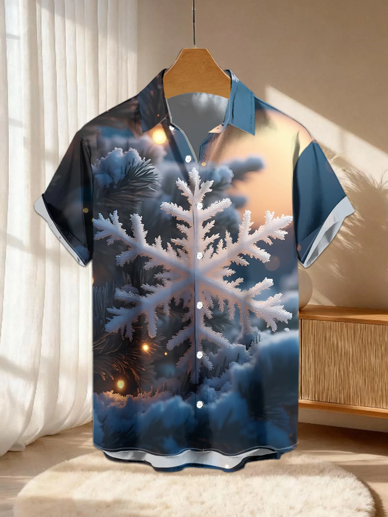 Men Short Sleeve Shirt Ugly Christmas Knit Pattern Print Lapel Casual Holiday Party Button Down Tops Men's Clothing