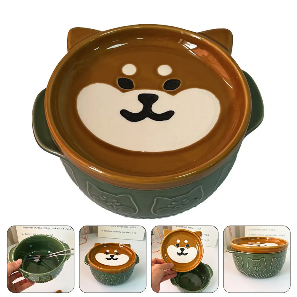 

Large Capacity Cartoon Style Premium Ceramic Instant Noodle Bowl Microwave Safe Heat Resistant Soup Salad Serving Bowl for Home