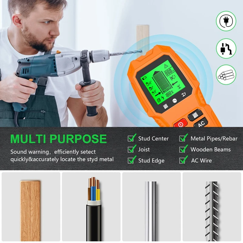 M05K Bolzensucher und Scanner zur Erkennung von Metallbolzen aus Holz, Draht und Metallbolzen, elektronischem Bolzendetektor, großes HD-LCD-Display