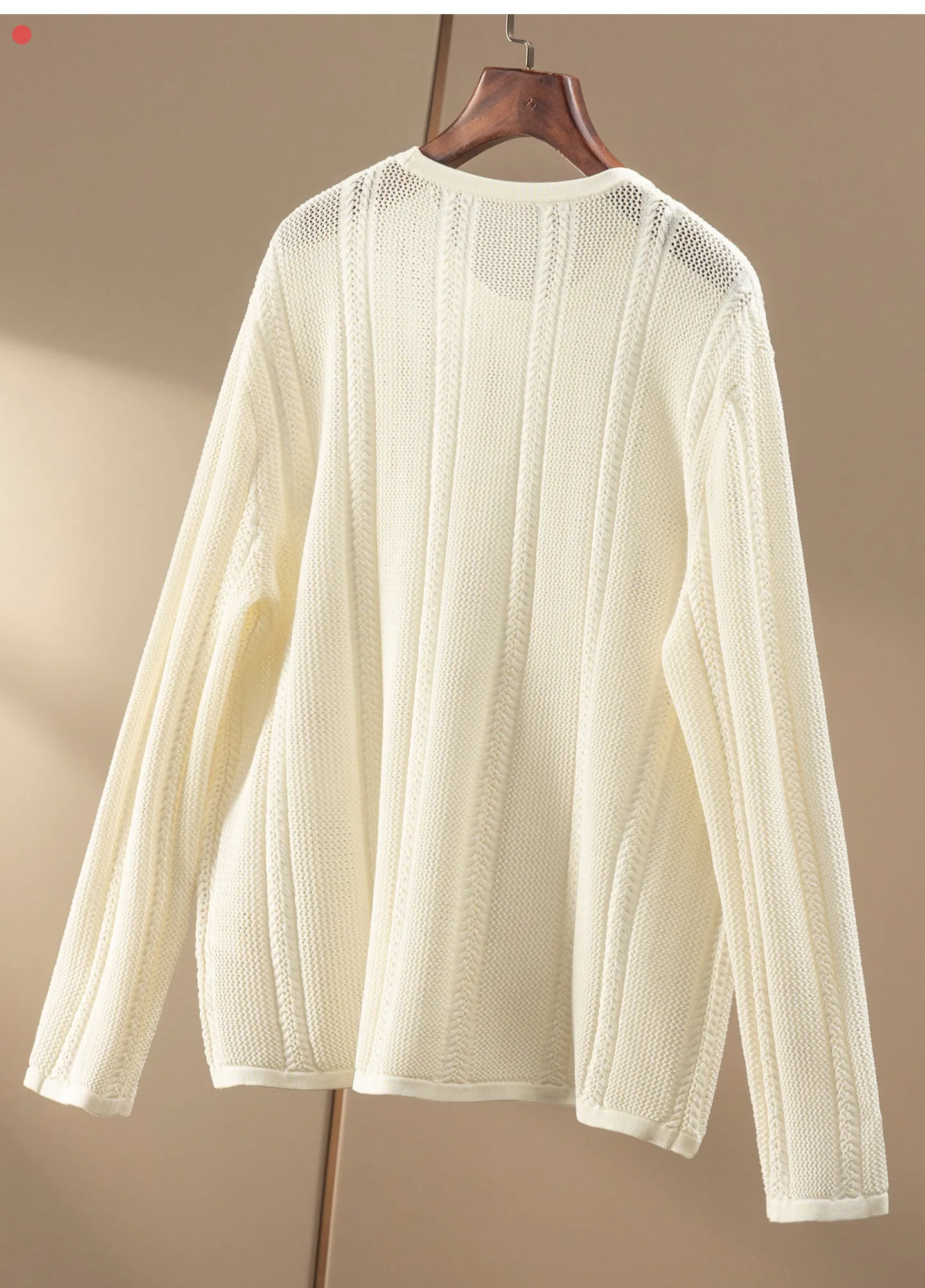 Simple and Casual Pullover Penny Natural Silk Cotton Crew Neck Long Sleeve Hollow Knitted Sweater Women 24W6 view 3