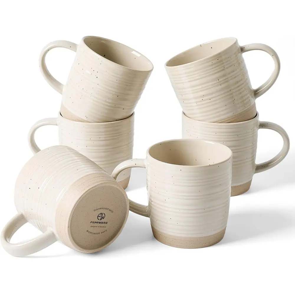 

6-Piece Mug Set, 13 oz Capacity, Handled Cups for Coffee, Tea, and More, Beige Series