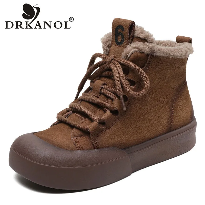 DRKANOL 2024 inverno caldo scarpe di pelliccia donna vera pelle di mucca stivali da neve piattaforma grossa tacco piatto stivaletti Casual stile