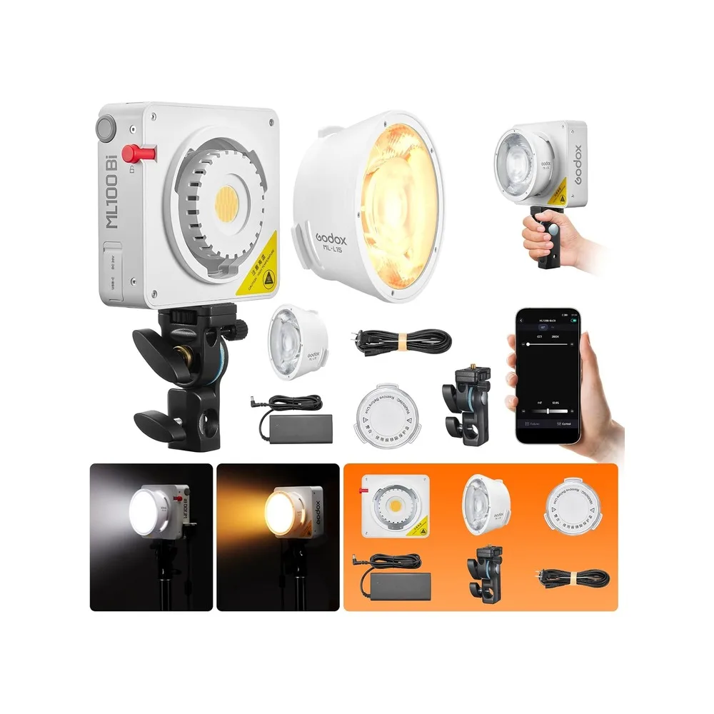 Godox ML100Bi Bi-Color Portable LED Light 120W Onboard & App Control Photography lamp for Video recording, live streaming