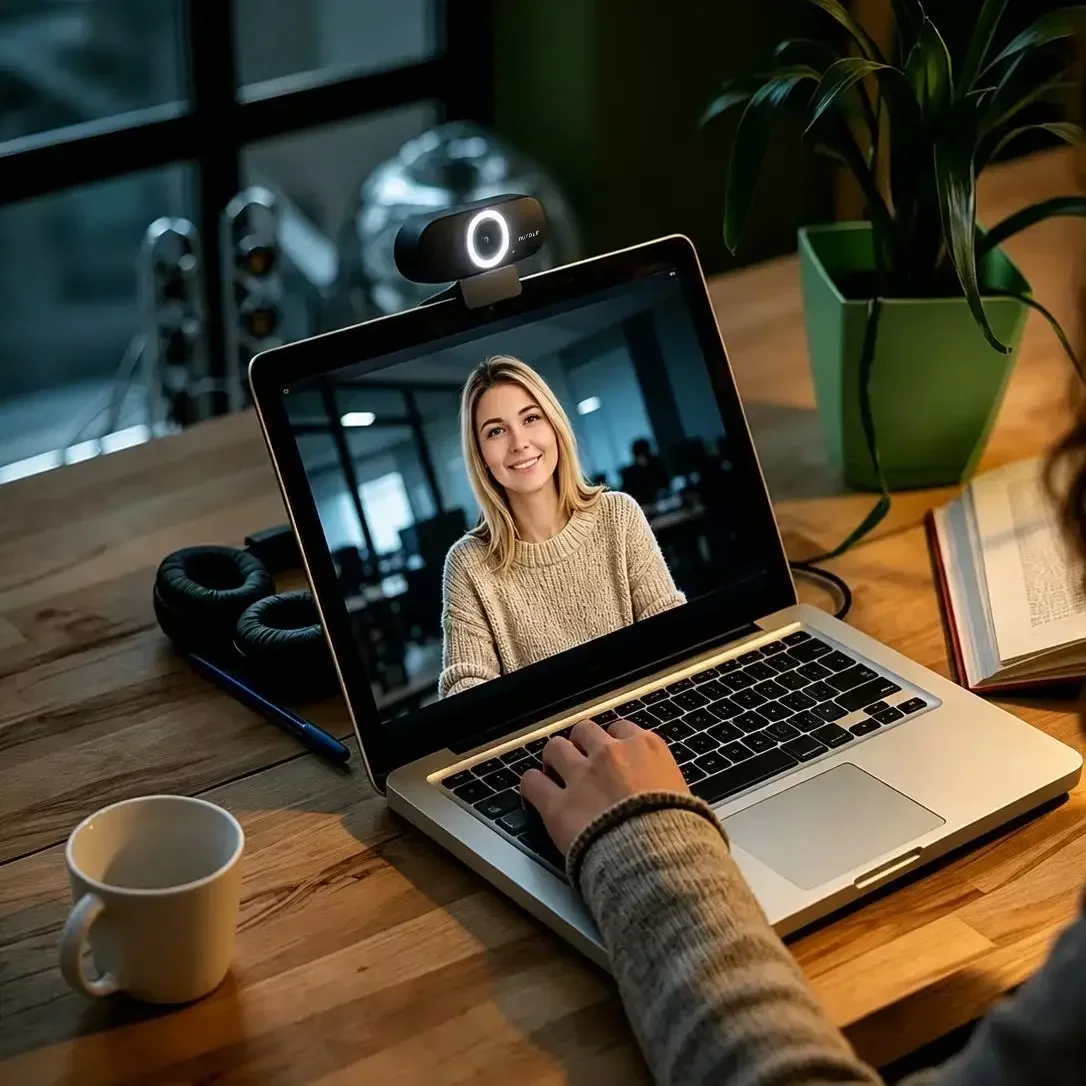 NUROUM V32AFL 4K webcam with mic, autofocus, auto-framing & ring light. USB plug-and-play for PC, for meetings,live streaming