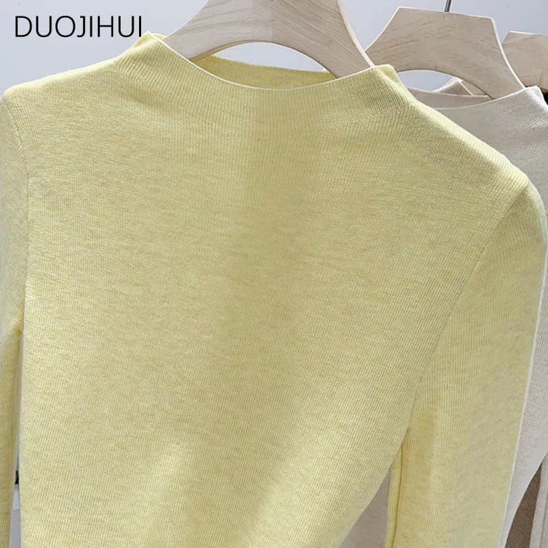 Duojihui gelb klassische O-Ausschnitt Langarm weibliche Pullover Herbst einfarbig Mode einfache lässige Büro Dame Frauen Pullover