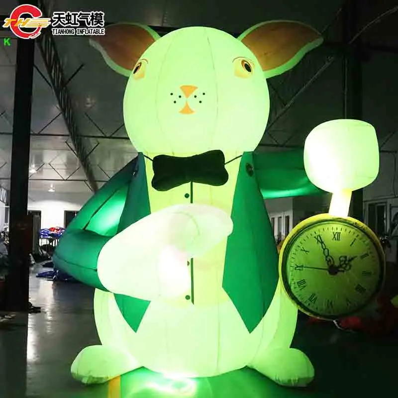 Fast Ship 6m-19ft Giant Lighting Bunny Model for Easter Commercial Inflatable Rabbit With Clock Stage Decoration Animal Models