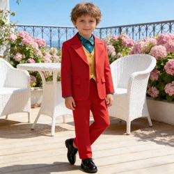 Boys Movie Joker Outfits Formal Red Suit Jacket With T-Shirt Vest Pants Sets For Halloween Christmas Birthday Party Dress Up