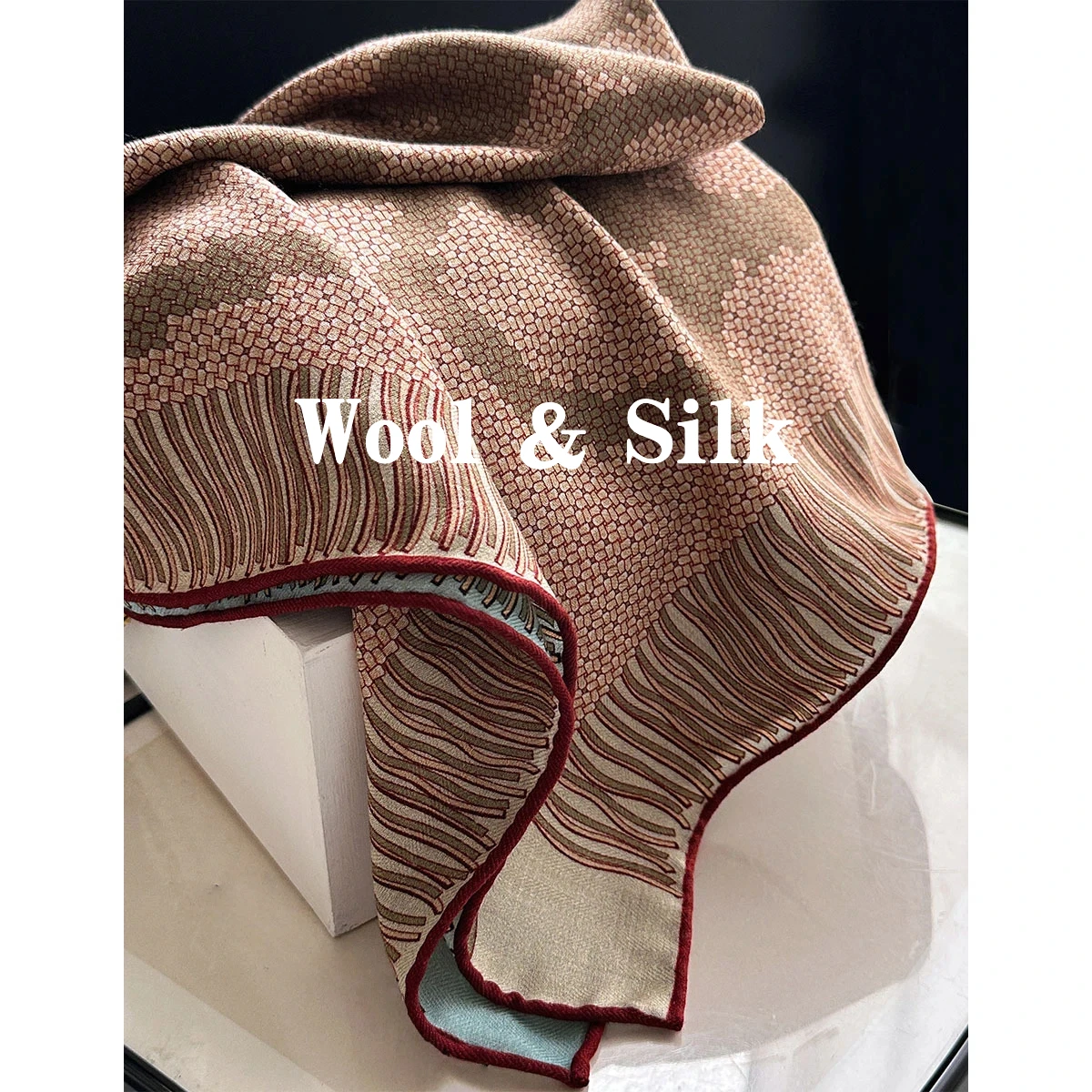 

82% Wool 18% Silk Square Scarf for Women Ethnic Rose Pattern Neck Scarves Silk Wool Head Scarf Woman Winter Accessories Warmer