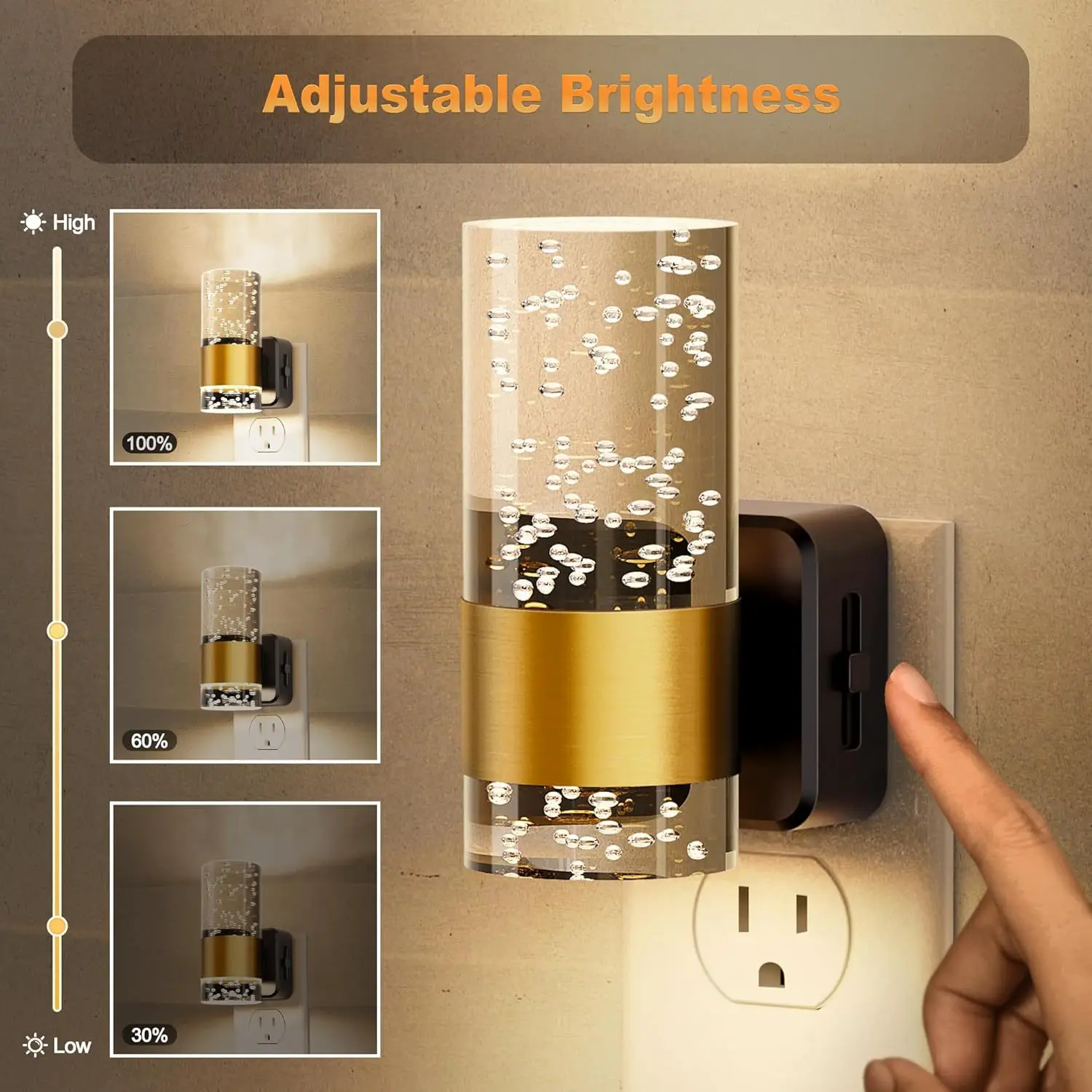 1Pcs Plug-in  LED Wall Light, 3000K Adjustable Warm Light,  Auto-Darkness Sensing for Hallway Bedroom Stairs, Decorative Wall Lamp, Energy-Saving & Safe Lighting Solution
