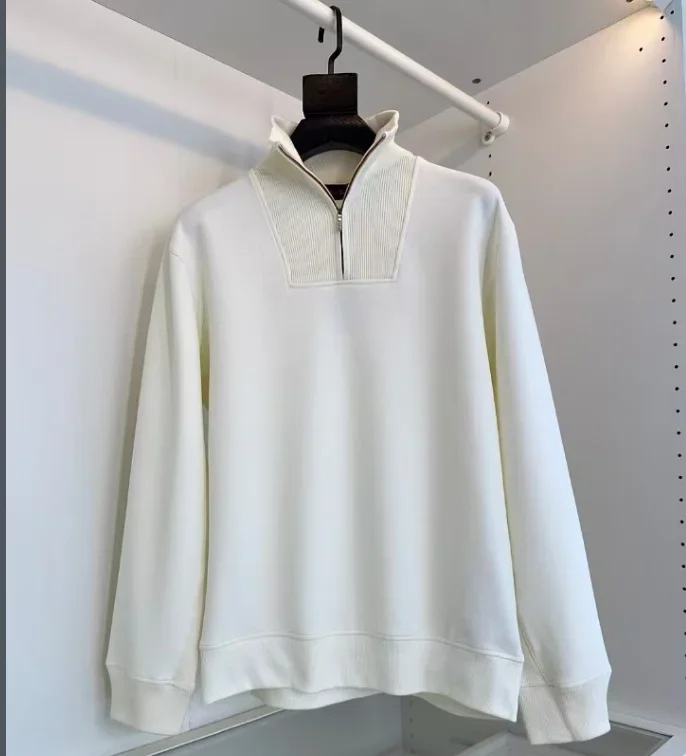 DIKU 2024 Herren-Boutique-Strick-Reißverschluss, halbhoher Kragen, Herren-Kapuzenpullover, Mantel, Stoff aus Wolle und Baumwolle, Größe M-2XL