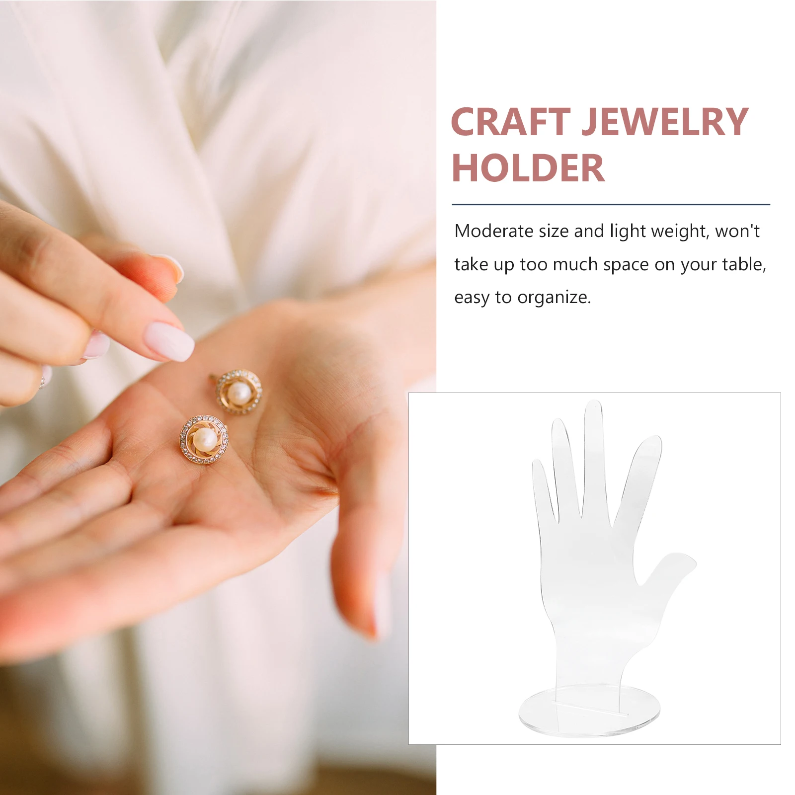 

Jewelry Display Holder Hand Acrylic Mannequin Solid Base Practical Organizer for Rings Bracelets Necklaces Watches