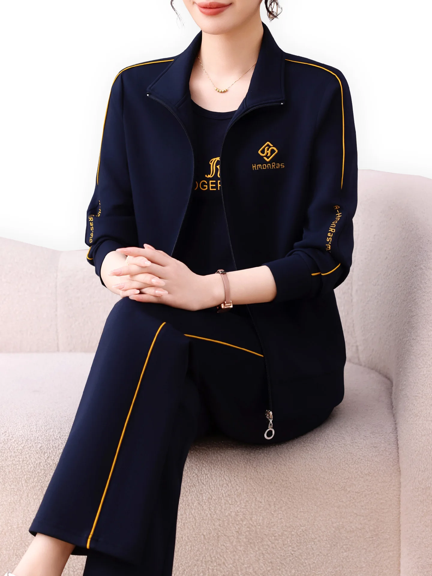 Set di abbigliamento sportivo di fascia alta per la mamma Set di magliette da corsa casual da donna di mezza età e ly Fitn Running Primavera Autunno