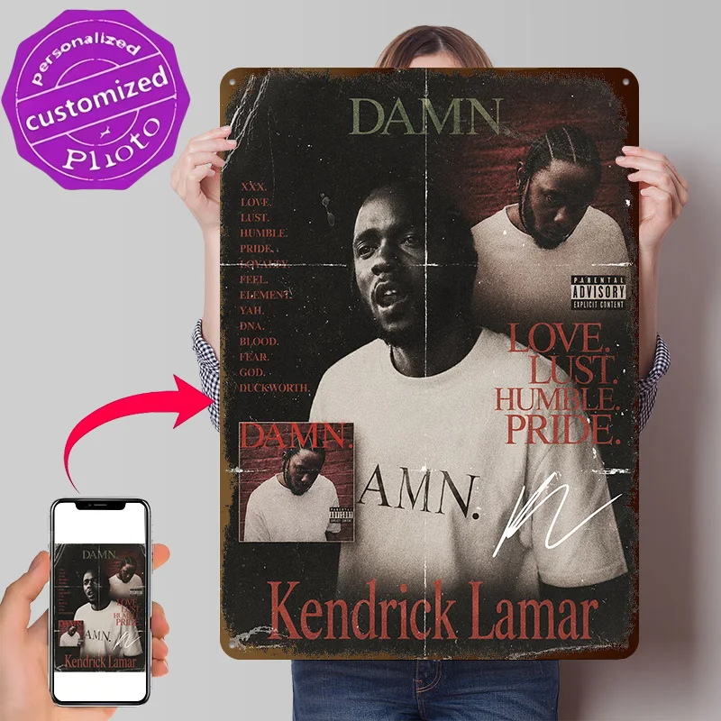 Kendrick Lamar Personalized 3D Textured Metal Poster Wall Art Vintage Tin Signs for Decoration Garage Decorations Man Cave Decor