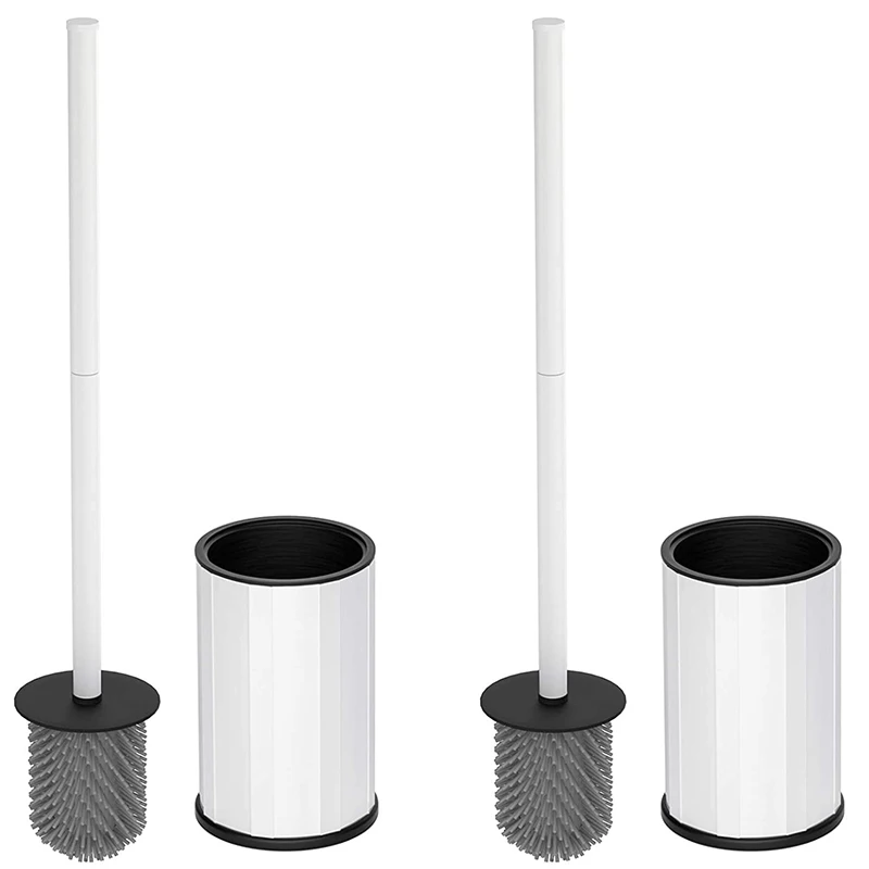 

NEW-Silicone Toilet Brush with Holder 2 Pack Bathroom Toilet Brush Silicone Toilet Cleaner Brush Kit Soft Bristle Brush