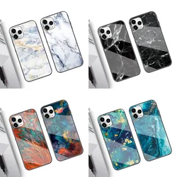 Marmurowe etui na telefon z hartowanego szkła dla iphone 15 14 13 12 MINI 11 Pro X Xs max XR SE 2020 7 8 plus tylna okładka Coque Fundas