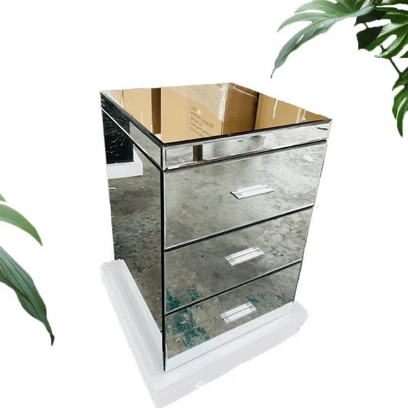 

Nordic light luxury simple home bedroom bedside table mirror glass three drawers storage cabinet