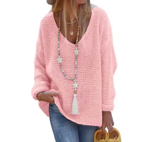 2024 New Women's Knitted Sweater V-Neck Long Sleeve Cross-Border Clothing Amazon Sweater China Mainland Origin