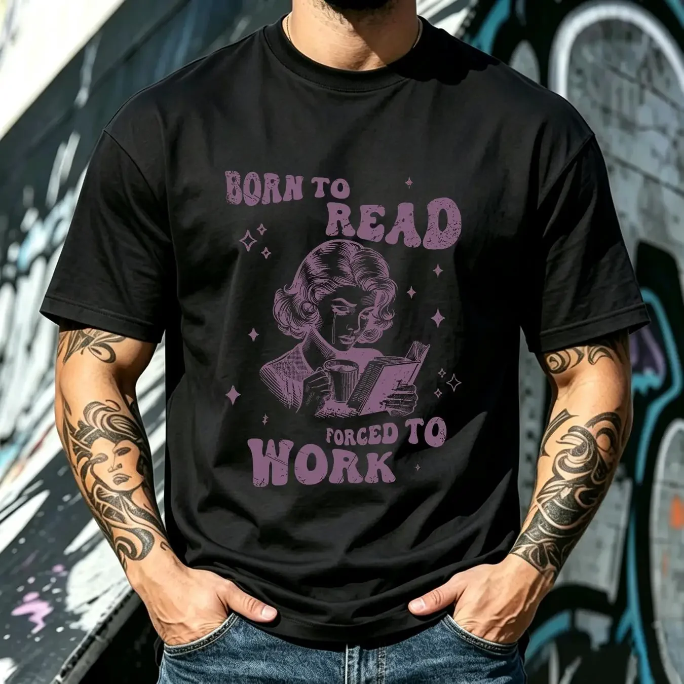 washed T Shirt Reading Book Women's Cotton Born To Read Vintage Style  vintage Washed Stretched Top For Everyday Wear fashion