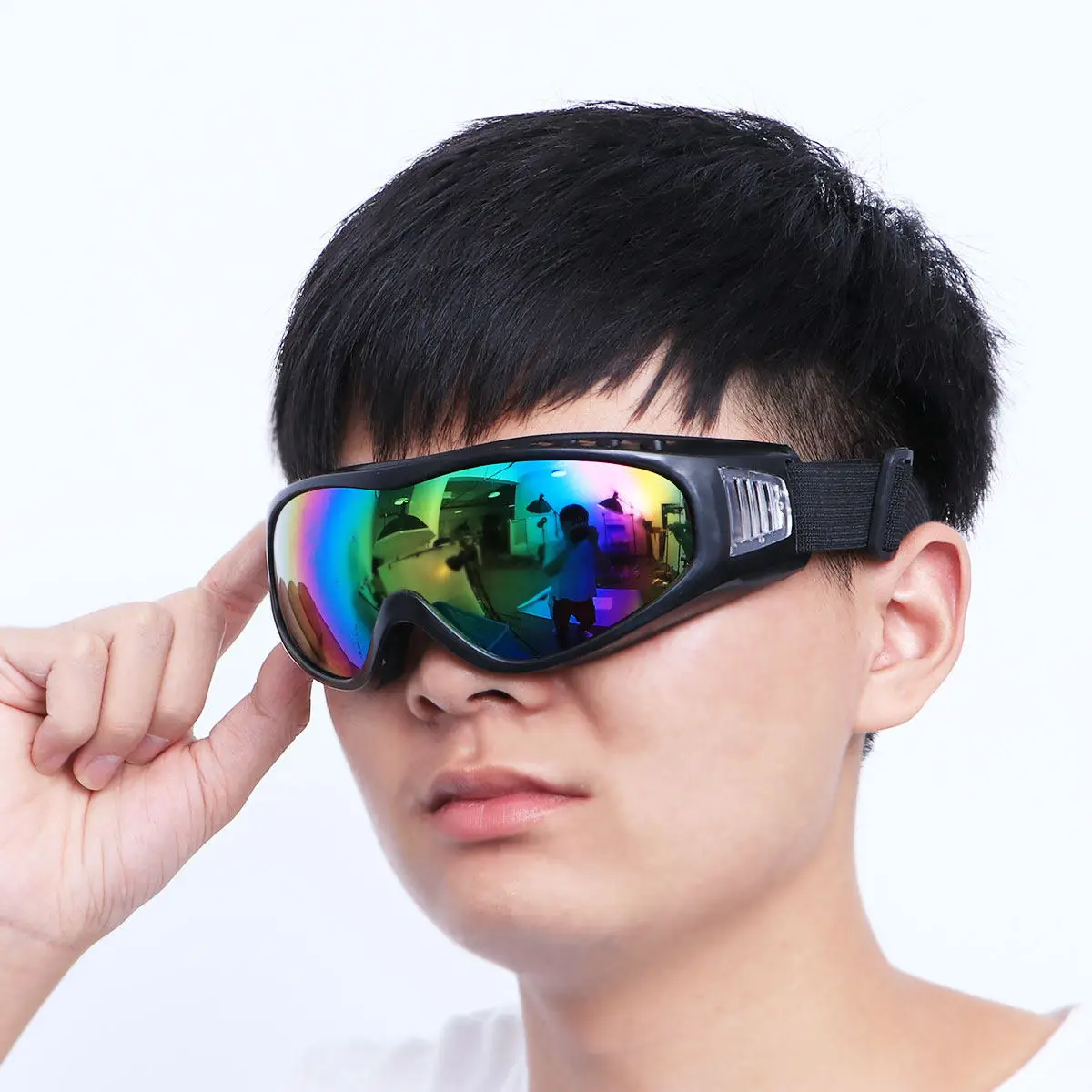 

Windproof Ski Goggles for Men Women Uv400 Protection Anti-Fog Coating Pc Lens Blue Frame Colorful Lens Suitable for Cycling