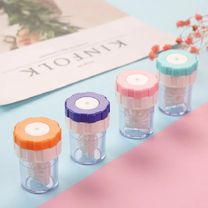 Manually Rotatable Contact Lens Cleaner Device Portable Contact Lenses Case Storage Cleaning Container Tools