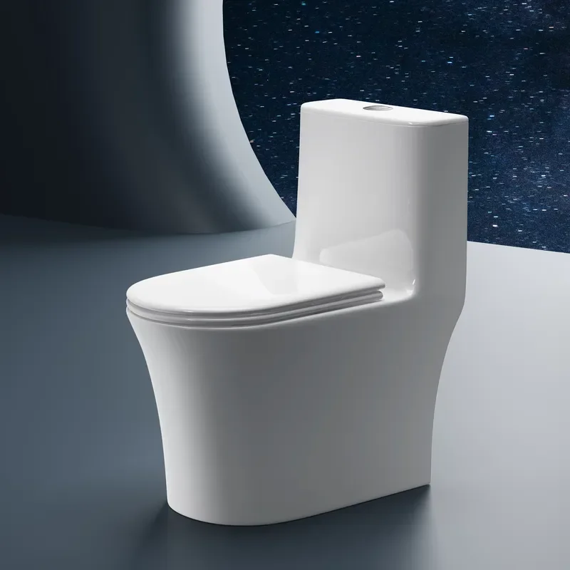 Modern White Ceramic One Piece Toilet Floor Mounted Oval Bowl Eco Friendly Water Saving 1.28 GPF Bathroom Sanitary Ware Set