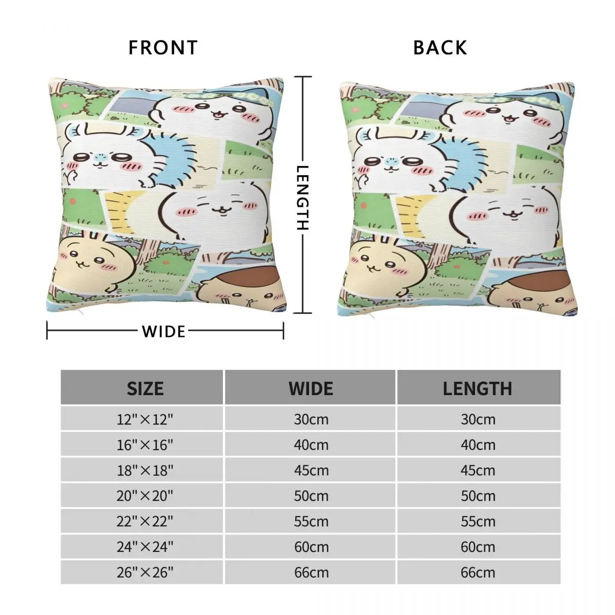 C-Chiikawa الكرتون كيس وسادة غطاء الوسادة مربع تصميم وسادة غطاء لطيف مضحك سادات لمكتب سيارة ديكور المنزل