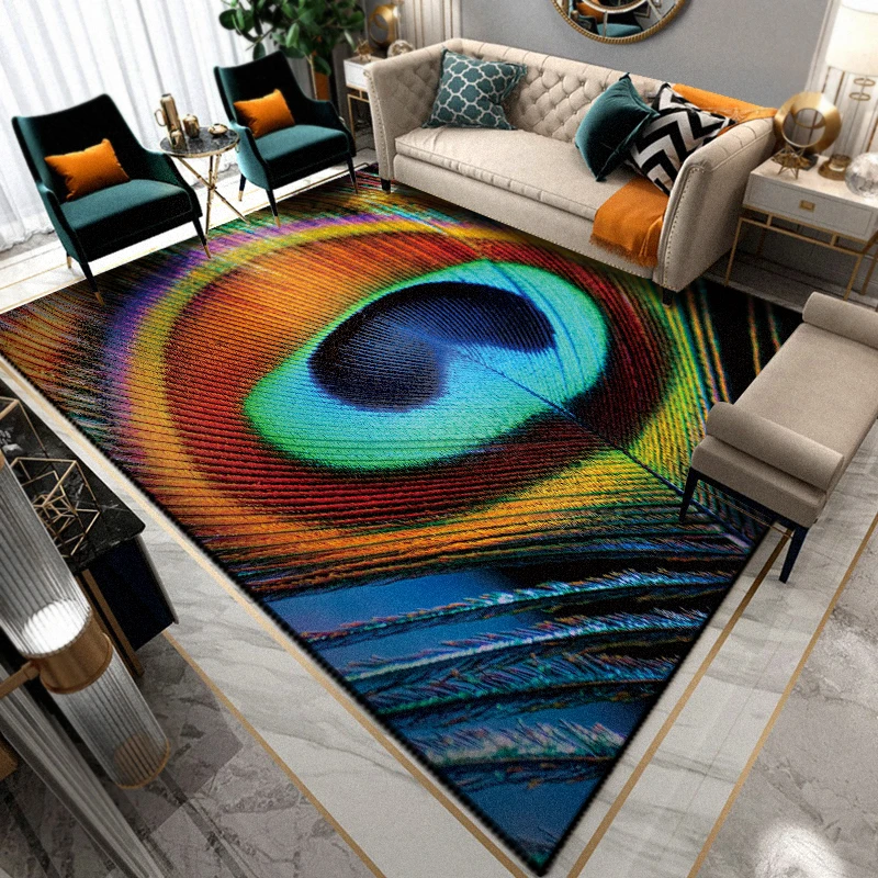 

Peacock Feather Print Beautiful Carpet for Bedroom Dining Room Mat Living Room Carpets Area Rug Anti-slip Kitchen Mats for Floor