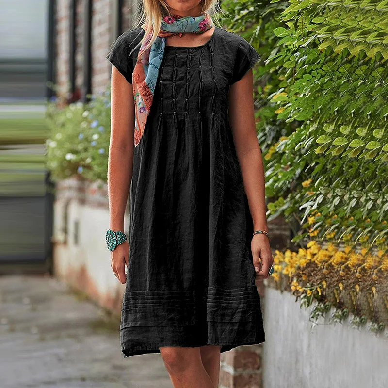 2022 Women's Summer Dress Casual Solid Beach Dresses For Women Elegant O Neck Short Sleeve Party Dress Robe S-5XL - Image 2