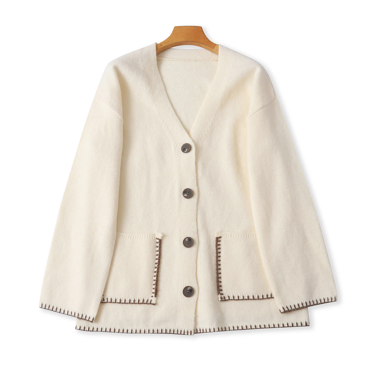 Modny kardigan z dzianiny z dekoltem w serek, damski, dwurzędowy, zapinany na jeden guzik, duży rozmiar, sweter na wiosnę, jesień i zimę...