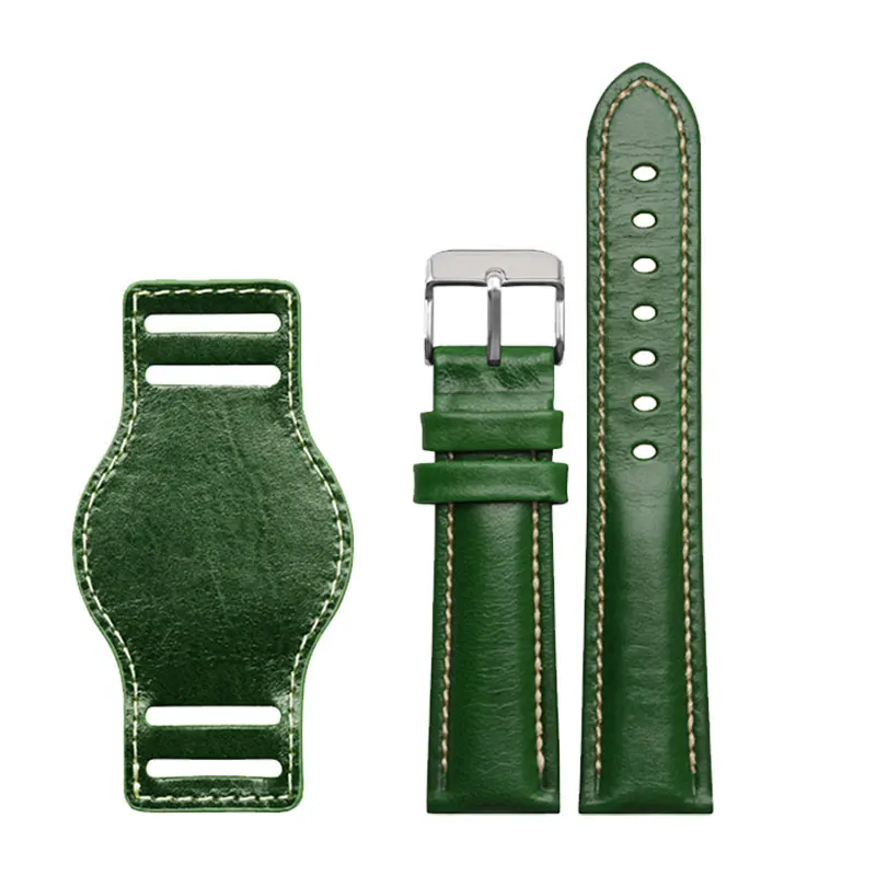 18 20 22mm Modified strap Cowhide leather green black red blue watch strap with tray male watchband For Rolex Submariner series