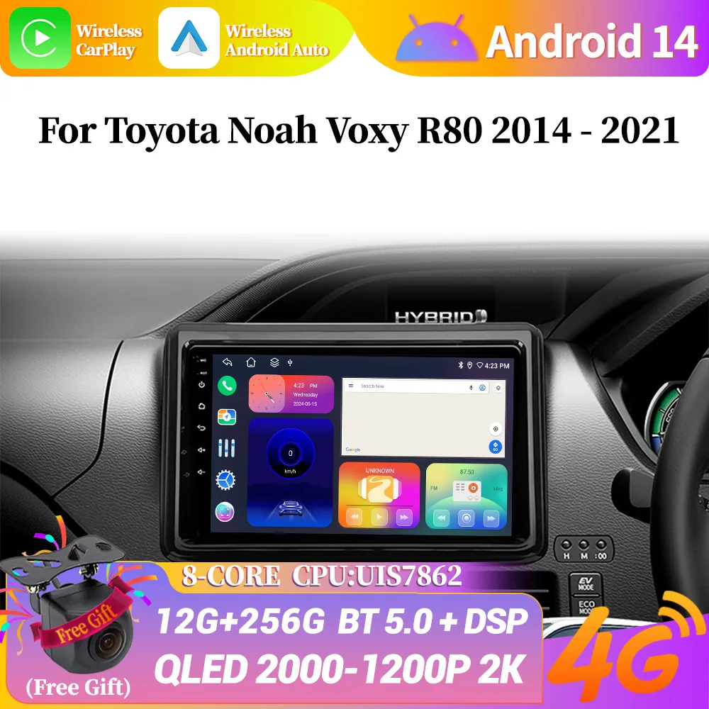 

Car Radio WIFI Navigation 2DIN Android 14 Wireless Carplay GPS Multimedia Stereo Screen For Toyota Noah Voxy R80 2014-2021