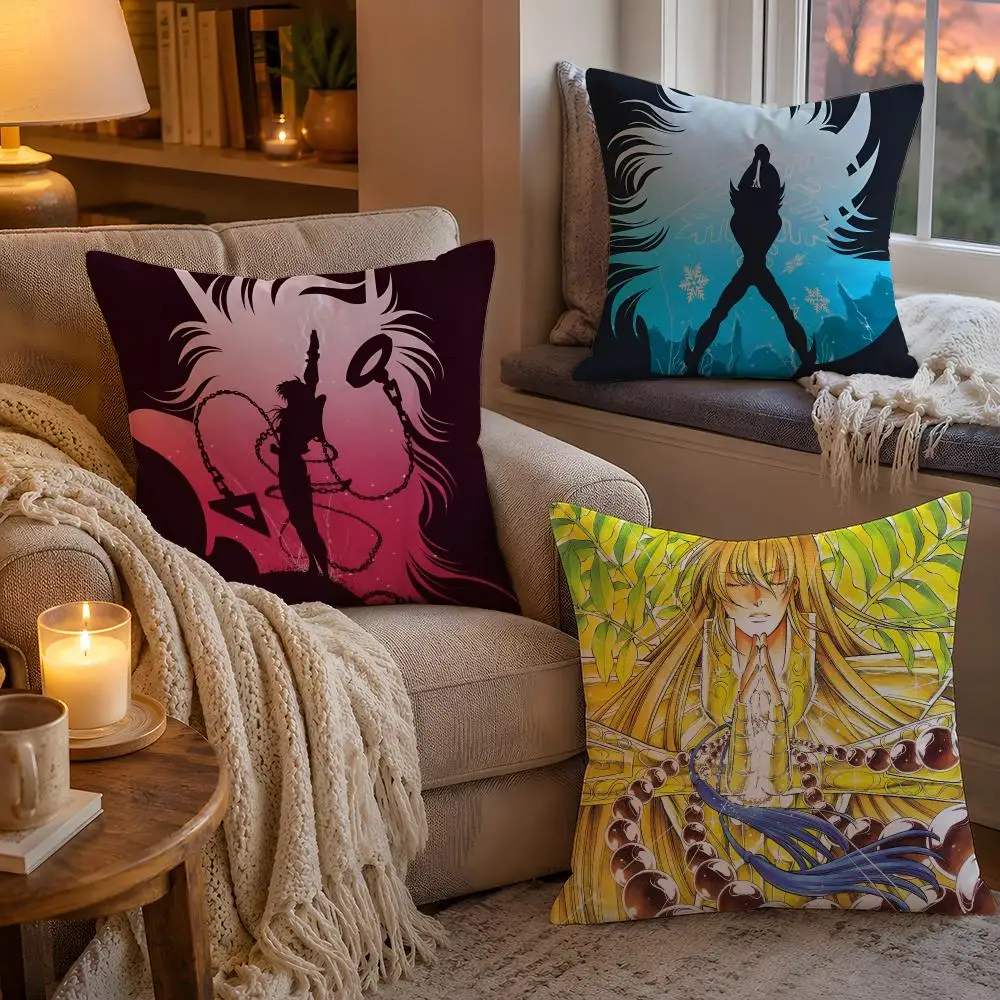 Vintage Anime S-Saint Seiya Cushion Cover 1pc Square Pillow Cover Soft Plush Fabric Removable Washable Sofa Chair Bed Decoration