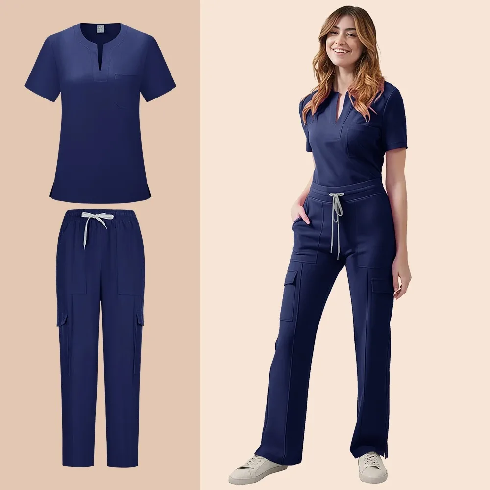 Medizinische Peelings-Uniform für Damen, Krankenschwester-Peeling-Set, Taschenoberteil + Hose, 2-teiliger Anzug, Krankenpflege, OP-Kleidung, Schönheitssalon, Arbeitskleidung