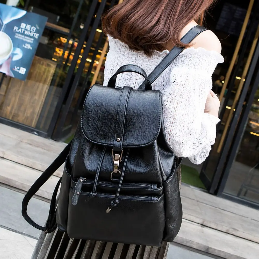 Modischer Weicher Damen-Rucksack Große Kapazität PU-Leder Schultertasche mit Reißverschluss Schulrucksack Reise-Aufbewahrungstasche – Detail 15