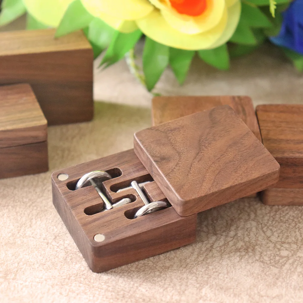 

Creative Solid Wood Cufflink & Tie Clip Storage Box, Portable Accessories Case, Black Walnut Gift Box, Wooden Box