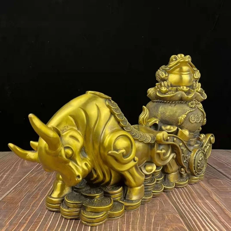 Guyunzhai Golden Toad Brass Purse One-Piece Cattle Pull Car Crafts Ornaments