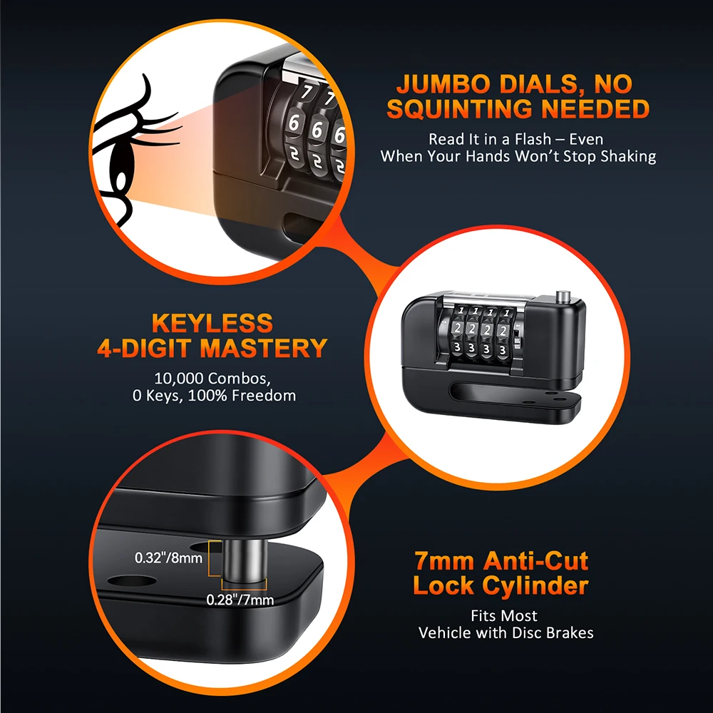 Rockbye دراجة نارية القرص قفل IP65 مقاوم للماء دراجة نارية دراجة سكوتر كلمة المرور مكافحة سرقة قفل دراجة نارية الأمن الملحقات