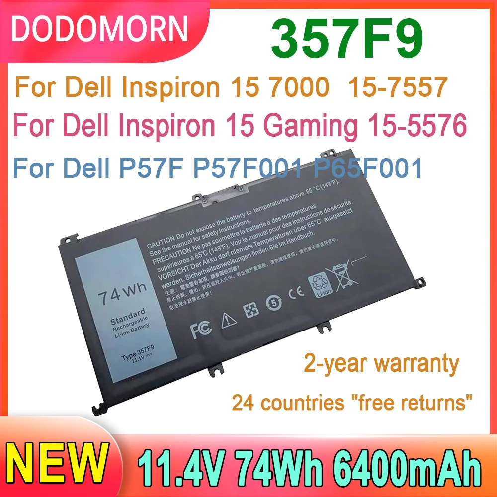 New 357F9 Laptop Battery For Dell Inspiron 15 5000 5576 5577 15 7000 7557 7559 7566 7567 15PD-1548B 5PD-1748R 15PD-1848B