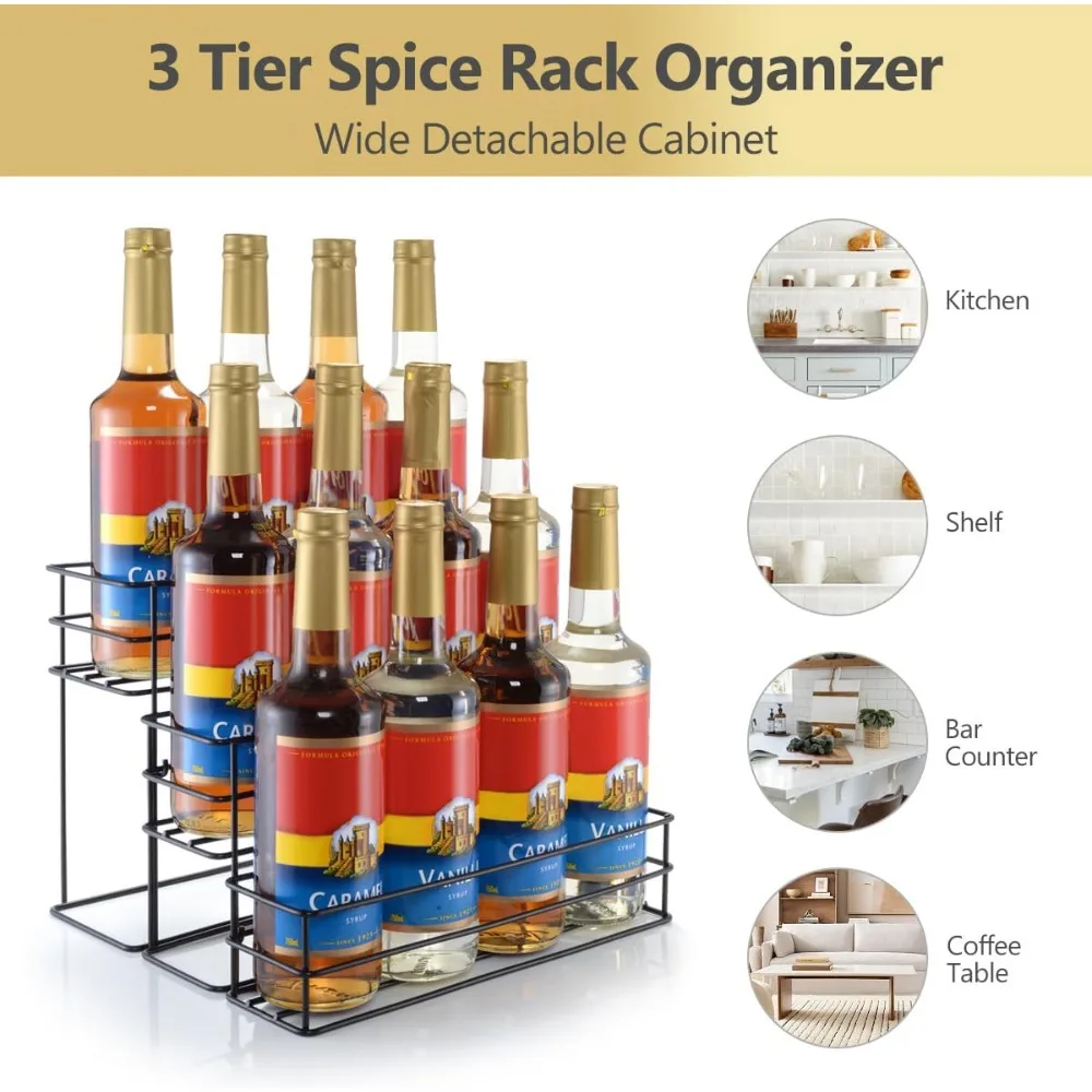 3-Tier Coffee Syrup Organizer Stand - 12 Bottle Capacity Kitchen Storage Rack for Wine & Condiments