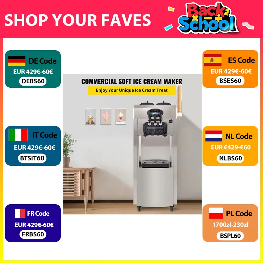 SIAHO 2200W Commercial Soft Ice Cream Machine 3+1 Flavors, Precooling System Vertical Design for Cafe Snack Shop, CE Certified