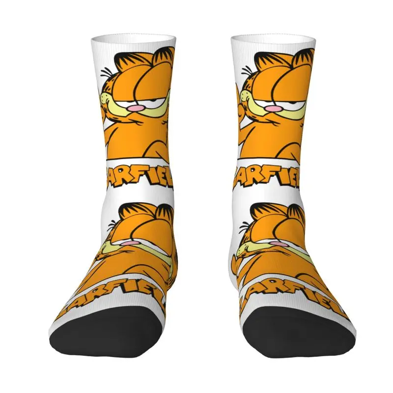 Custom Cool Print Garfield Funny Socks for Men Women Stretch Summer Autumn Winter Funny Cat Crew Socks