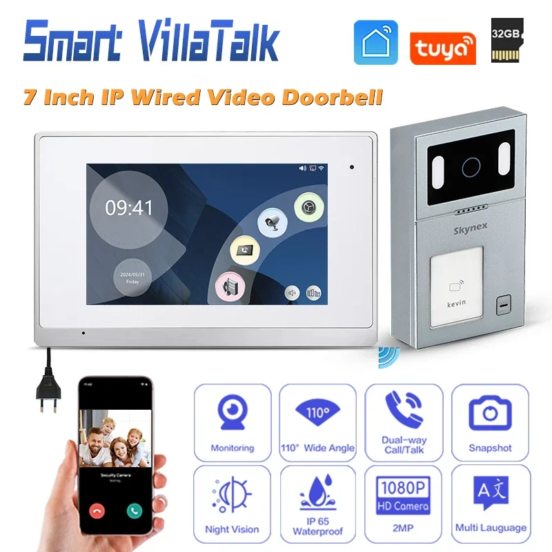 

New Arrivals Linux system 3 ways to unlock can connect 8 security zone rfid access control video doorbell 7 intercom keys