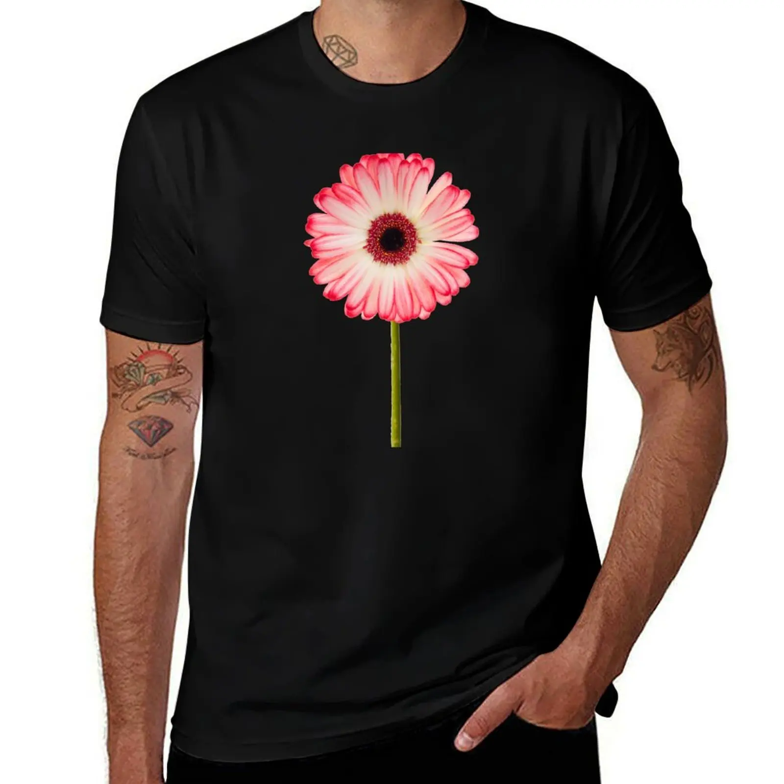 Pink gerbera flower T-Shirt Soft Basic Cotton Short Sleeve Tee T-Shirt